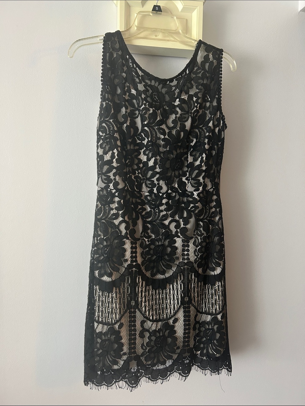 Black Lace Dress with Nude Underlay